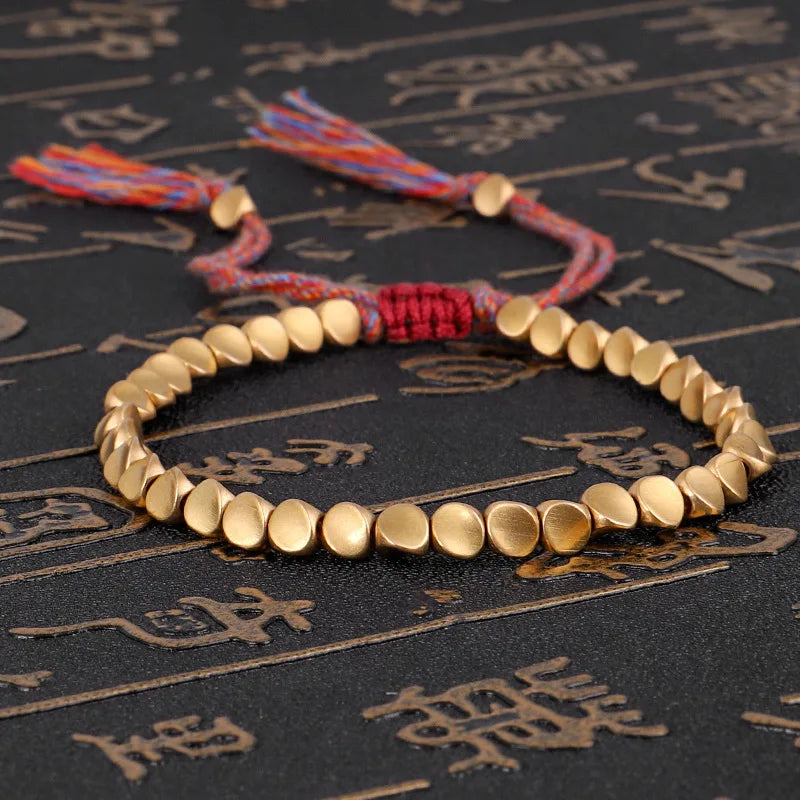 Handmade Tibetan Buddhist Rope Bracelet for Women & Men with Copper Beads