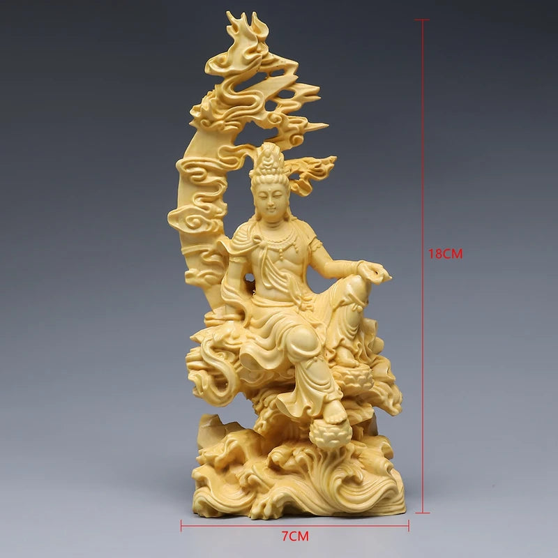 Guanyin Buddha Bodhisattva Wood Sculpture Home Decor Statue - 18cm