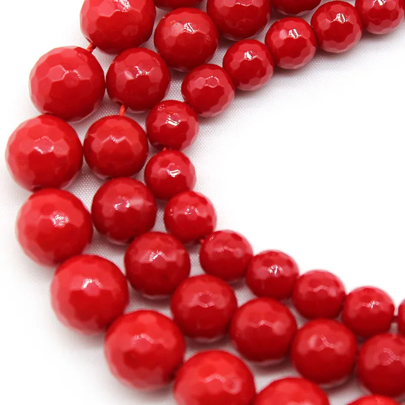 Natural Faceted Red Coral Beads for Jewelry Making - 6/8/10mm Loose Spacer Stones