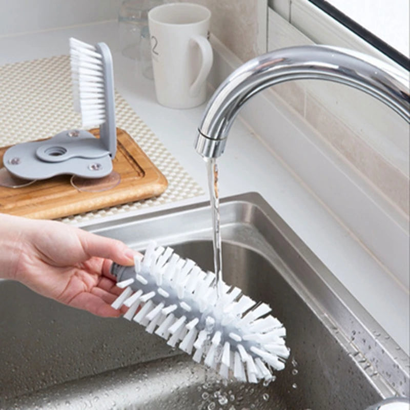 Glass and Bottle Cleaning Brush with Suction Base - Double Sided Kitchen Tool