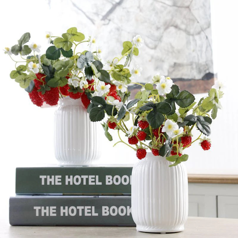 Artificial Strawberry Fruit Plant Bouquet - Realistic Decorative Flowers for Home & Wedding