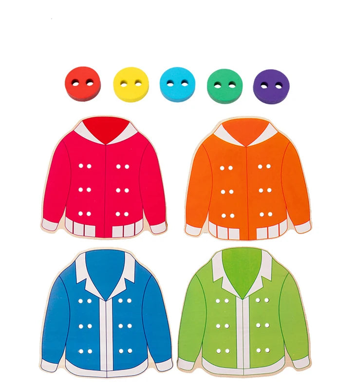 Wooden Clothes Button Threading Toy for Kids Montessori Learning Life Skills
