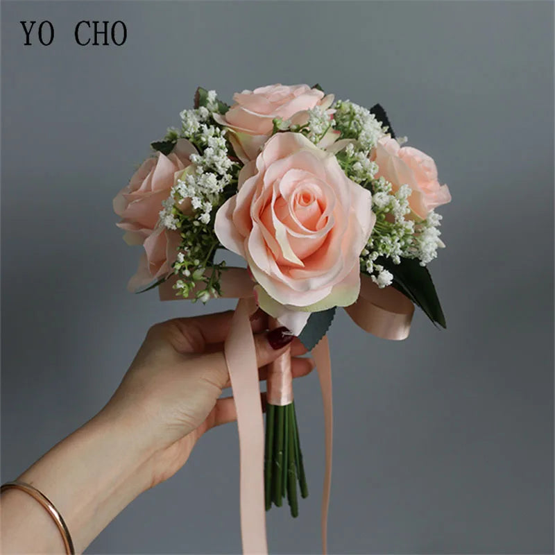 Artificial Silk Flower Bouquet with Roses and Babysbreath for Wedding and Home Decor