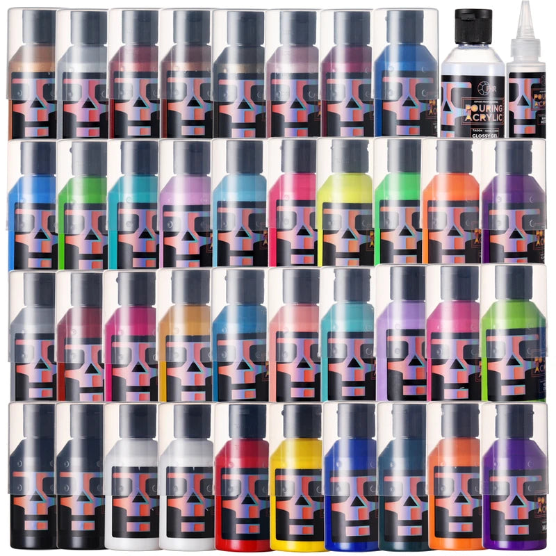 Acrylic Pouring Paint Set - 36 Vibrant Water-Based Colors for Art & Crafts