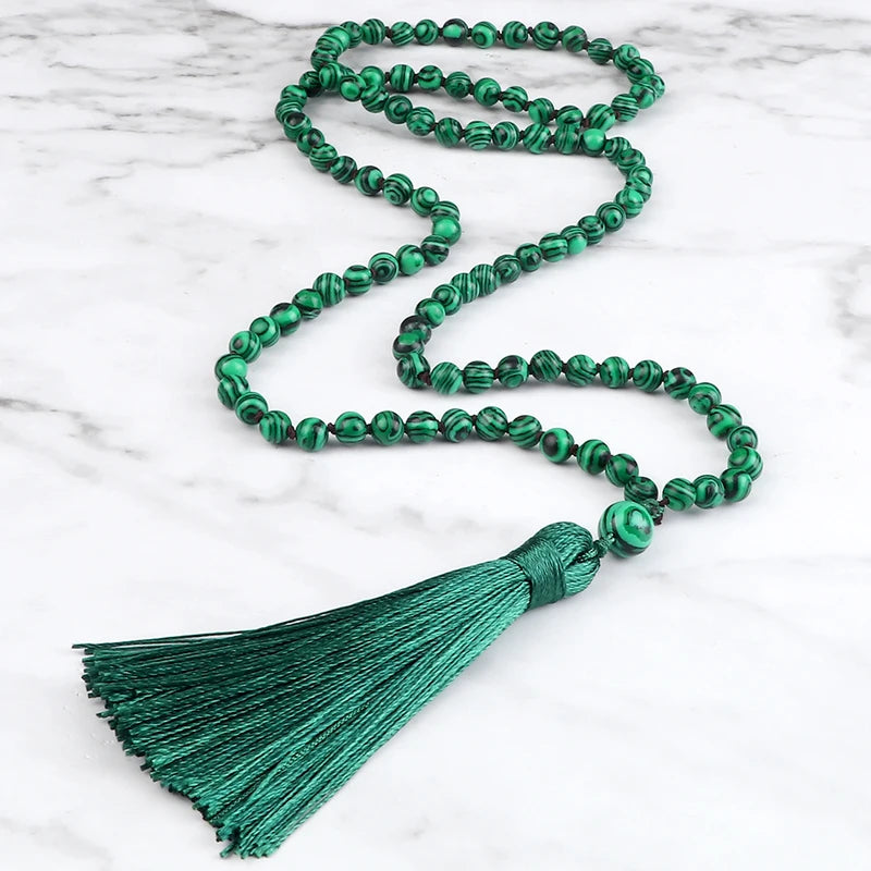 Beaded Mala Necklace with Tassel for Meditation Yoga Bohemian Jewelry Women