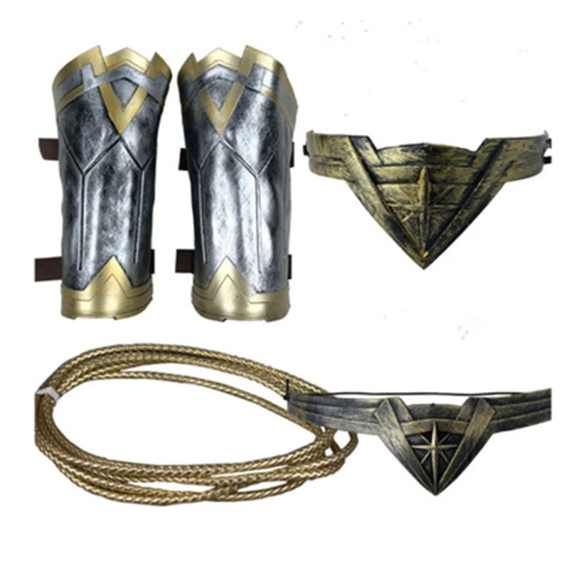 Halloween Superhero Costume Accessories Set - Wonder Woman Lasso, Tiara, Armbands, Gauntlets, Cosplay Props