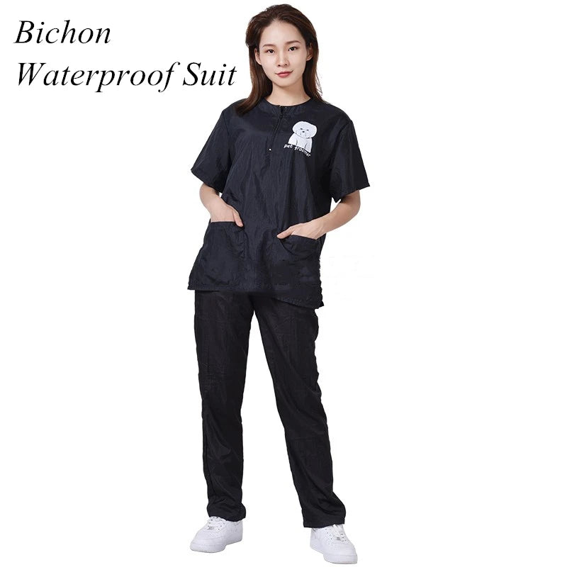 Pet Groomer Waterproof Uniform Suit Set with Breathable Soft Overalls for Haircutting