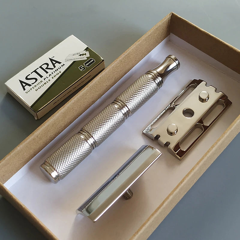 316L Stainless Steel Safety Razor Handle - Knurl Grip, Durable Shaving Accessory