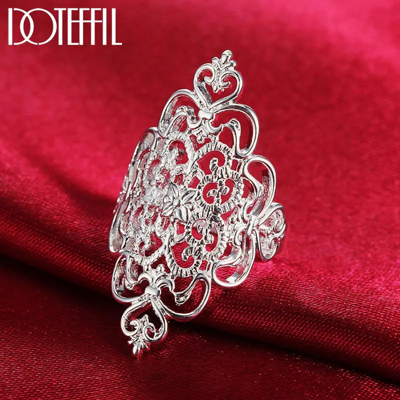Sterling Silver Hollow Ring for Women - Wedding Engagement Party Gift Jewelry