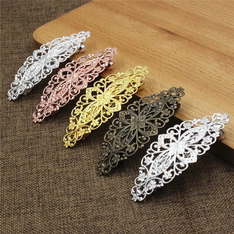 Fashion Copper Hair Snap Clips with Flower Design for Women - 80mm Length
