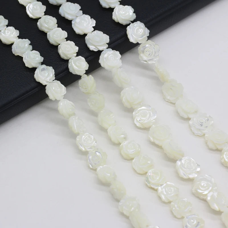 Natural Mother of Pearl Shell Rose Flower Beads - DIY Sea Shell Loose Beads for Jewelry Making - 10 Pack