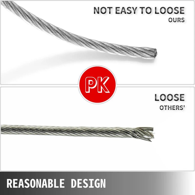 500 Feet Stainless Steel Wire Rope 7x7 Construction Heavy Duty Lifting & Fishing Cable 1.5-3.2mm
