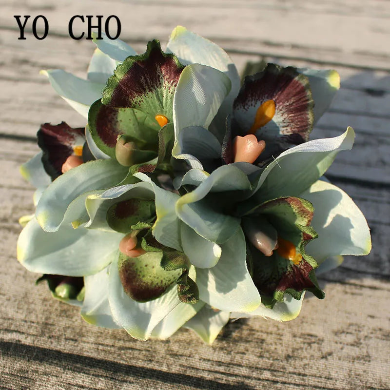 Autumn Artificial Orchid Flower Bouquet - Silk Faux Flowers for Wedding & Home Decor