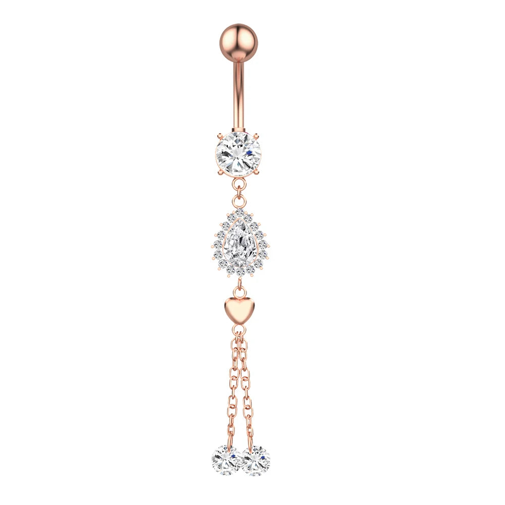 Bohemia Long Dangle Belly Button Ring Surgical Steel Crystal Navel Jewelry