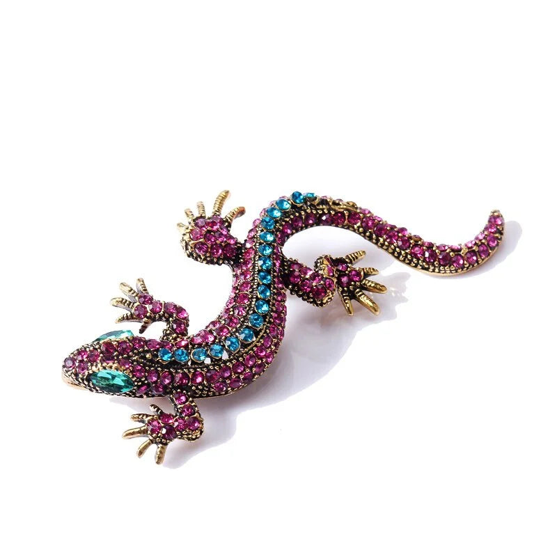Vintage Lizard Rhinestone Brooch Pin for Women - Geckos Jewelry Accessory
