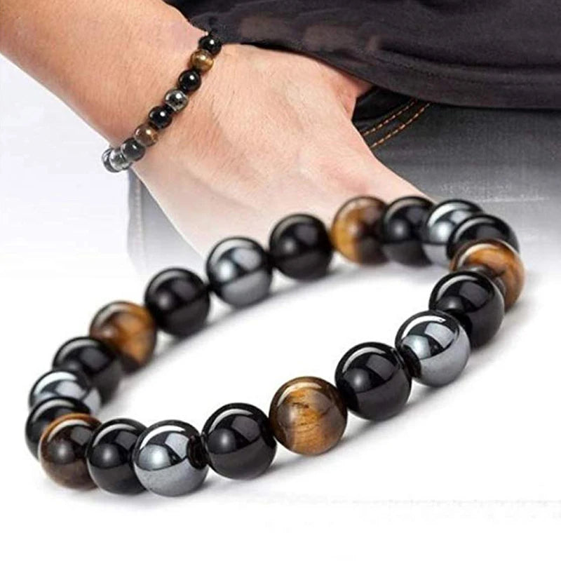 Natural Obsidian Hematite Tiger Eye Beads Bracelet for Magnetic Health & Protection - Men & Women