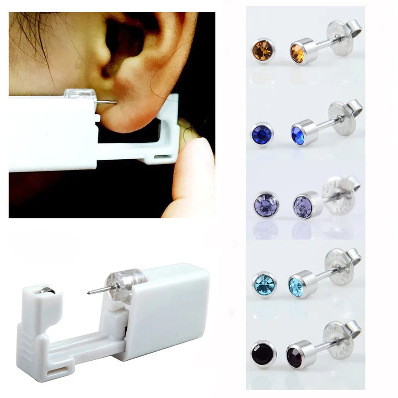 24Pcs Ear Nose Piercing Kit with Sterile Stainless Steel Studs and Piercing Gun - Safe, No Pain, Multiple Colors