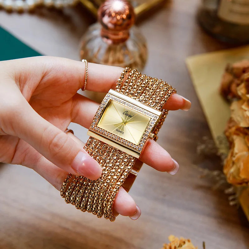 Fashion Women's Square Bracelet Wrist Watch with Diamond-Accented Quartz Movement