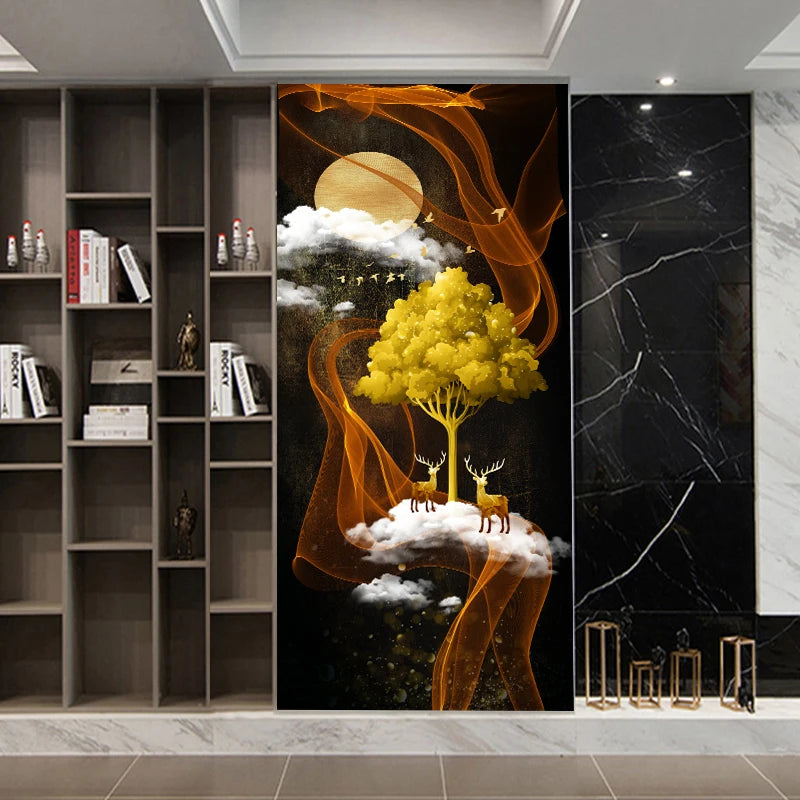 Creative Fantasy Elk DIY Door Wall Sticker Set for Home Decoration, 3D Mural Peel & Stick Vinyl Wallpaper