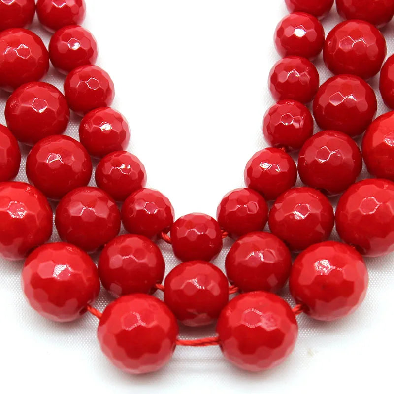 Natural Faceted Red Coral Beads for Jewelry Making - 6/8/10mm Loose Spacer Stones