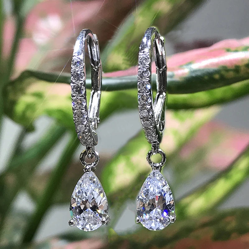 Delicate Pear CZ Drop Earrings for Women - Fashion Jewelry Gift