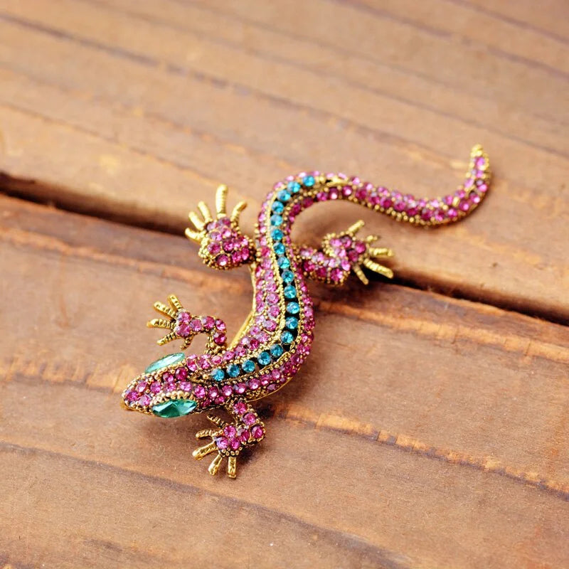 Vintage Lizard Rhinestone Brooch Pin for Women - Geckos Jewelry Accessory
