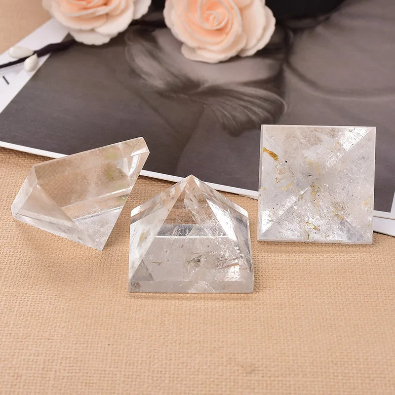 Natural Clear Quartz Pyramid Crystal for Healing Chakra Meditation Home Decor