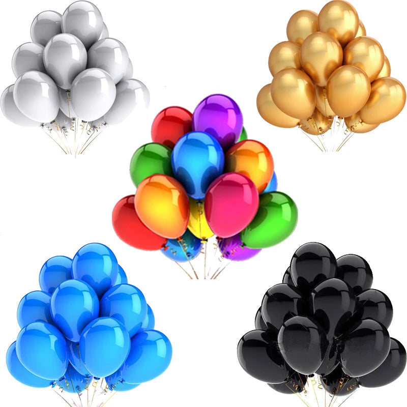 Colorful Latex Balloons Set for Weddings & Parties - Glossy 10/12/20 pcs