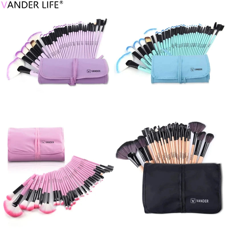 Professional 32 Pcs Makeup Brush Set - Hypoallergenic, Multi-Color Handles
