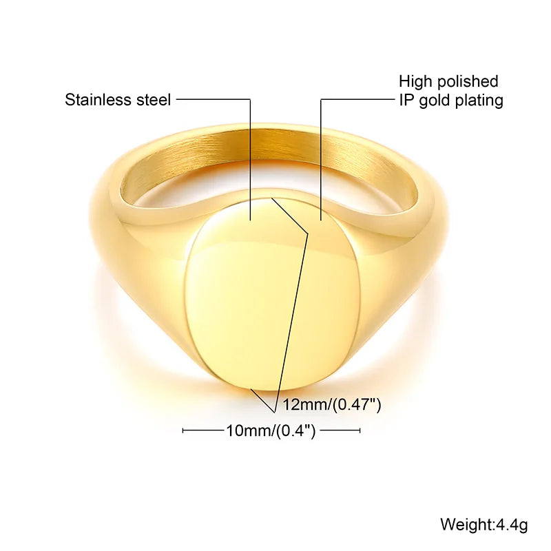 Elegant Signet Pinky Ring Stainless Steel Floral-Inspired Unisex Jewelry
