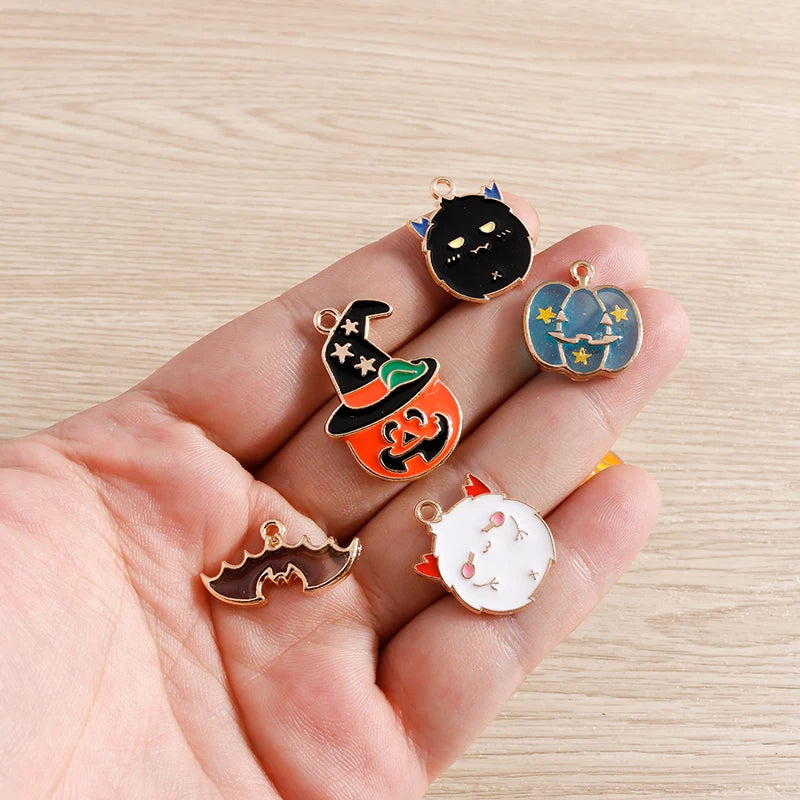 Halloween Charms 10pcs Set for Jewelry Making Pumpkin Bat Ghost Pendants