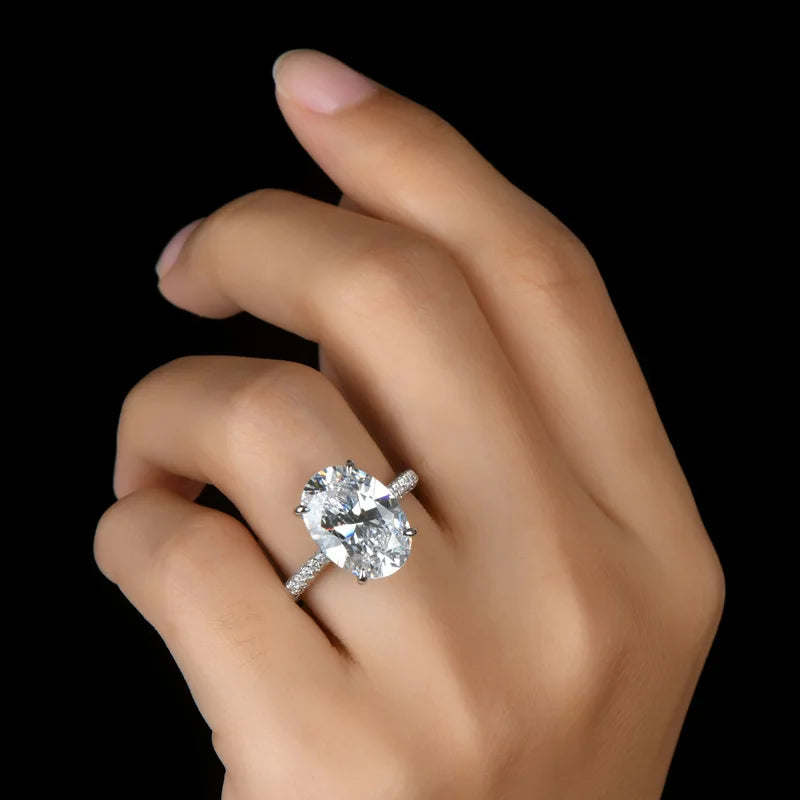 Oval 4ct Lab-Created Diamond CZ Engagement Ring - Sterling Silver Wedding Band for Women