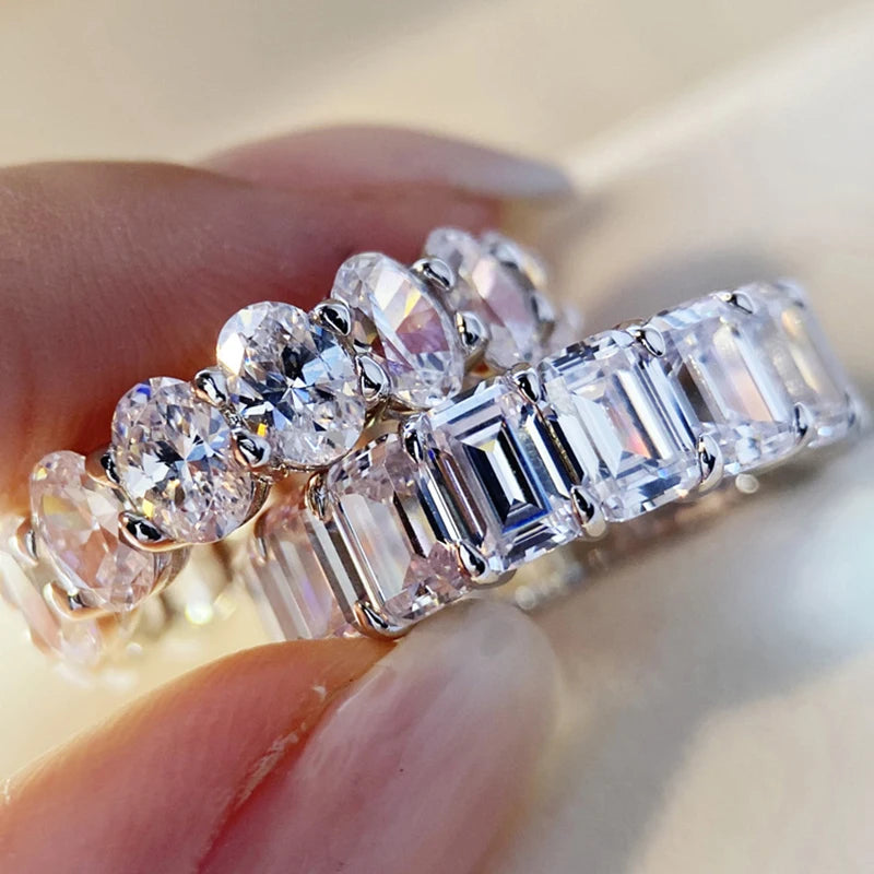 Elegant Moissanite Diamond Row Wedding Ring for Women - Rectangular Oval Design