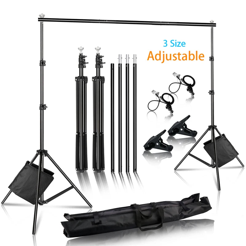 Photography Backdrop Stand Kit with Green Screen Support System and Carry Bag - Adjustable Sizes