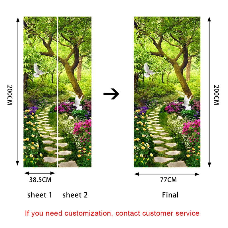 Fairytale Forest Path DIY Door Wall Sticker Set for Home Decoration - Peel & Stick Vinyl Wallpaper