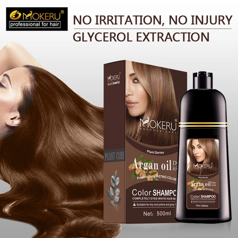 Permanent Hair Dye Shampoo with Argan Oil - Long Lasting Color for Gray Hair