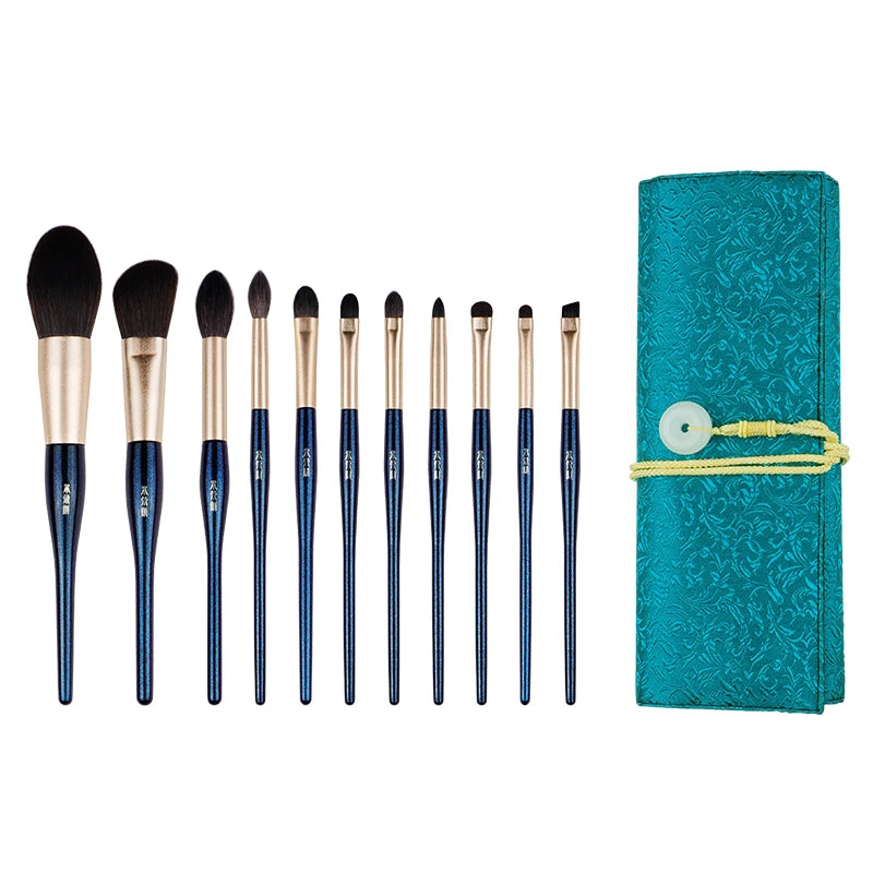 11Pcs Makeup Brush Set with Green Handle - Professional Cosmetic Tools