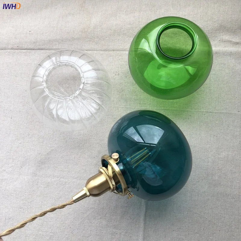 Nordic Glass Ball Pendant Light - Modern Japanese Style LED Fixture for Bedroom & Living Room