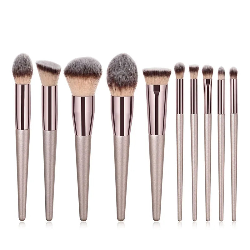 Hot Champagne Makeup Brush Set for Women – Foundation, Powder, Blush & Eyeshadow Tools