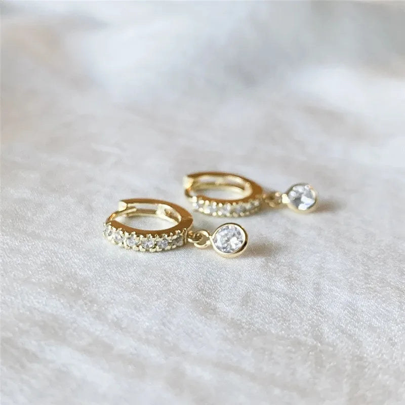 Gold Drop Earrings with CZ Charm for Women - Statement Jewelry