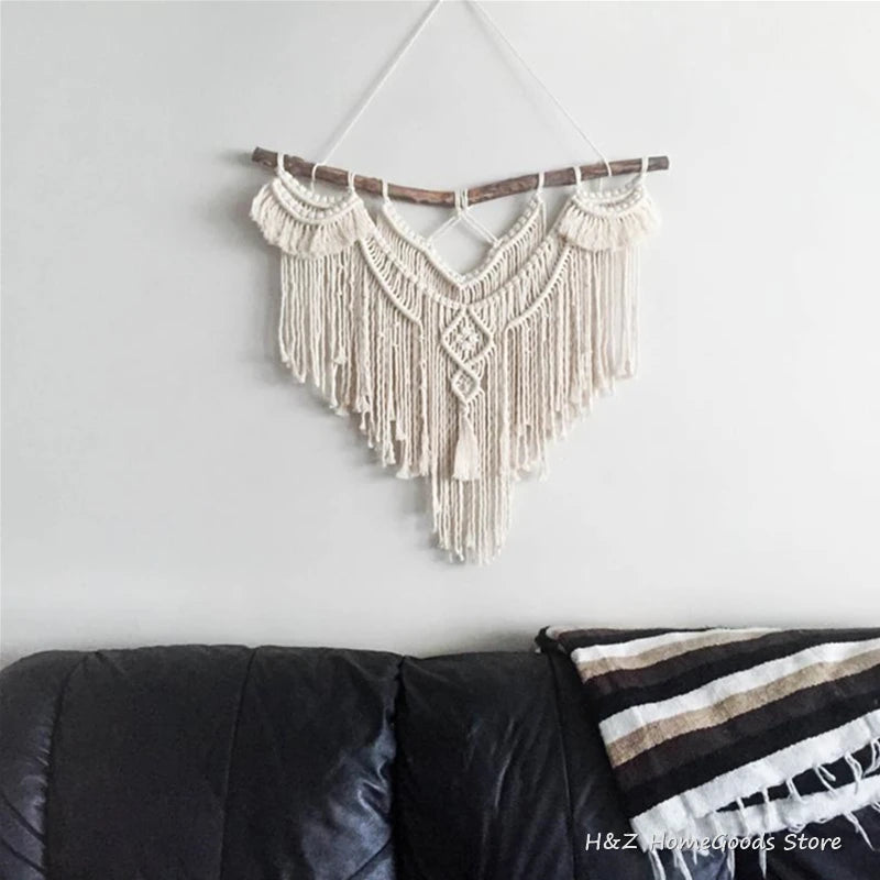 Bohemian Macrame Wall Hanging Tapestry with Tassels for Home Decor - Handmade Woven Art