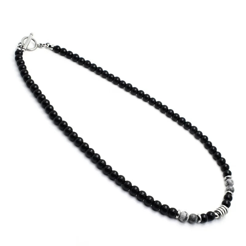 Mens Stone Necklace Hip Hop Punk Stainless Steel Natural Tiger Eye Beads Jewelry