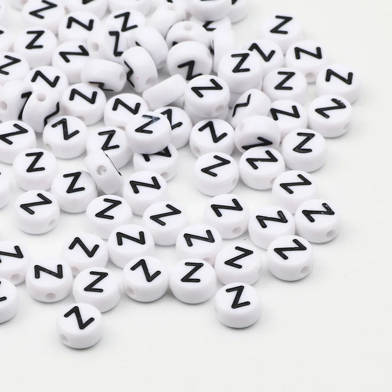 White Acrylic Beads Flat Round Letters for Jewelry Making - Loose Spacer Beads