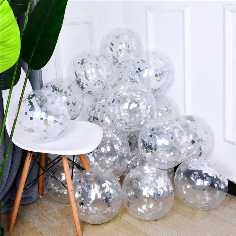 12-Inch Gold Confetti Latex Balloons for Wedding Birthday Party Decoration - 10 Pack