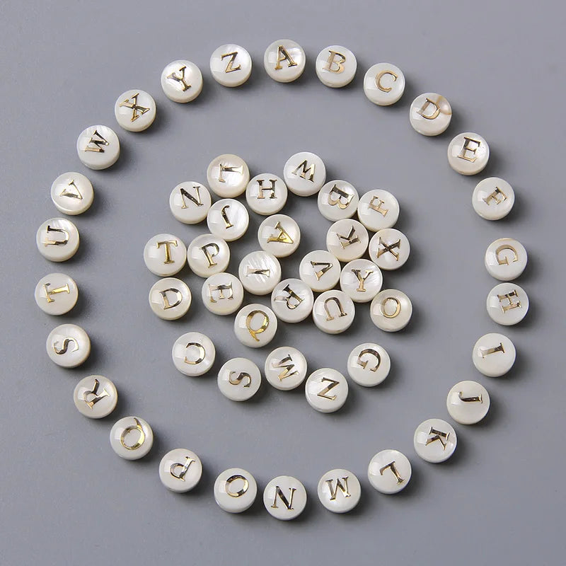 8MM Shell Beads with Letter Charms for Jewelry Making - DIY Earring & Bracelet Supplies