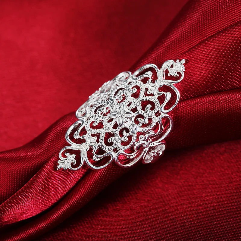 Sterling Silver Hollow Ring for Women - Wedding Engagement Party Gift Jewelry