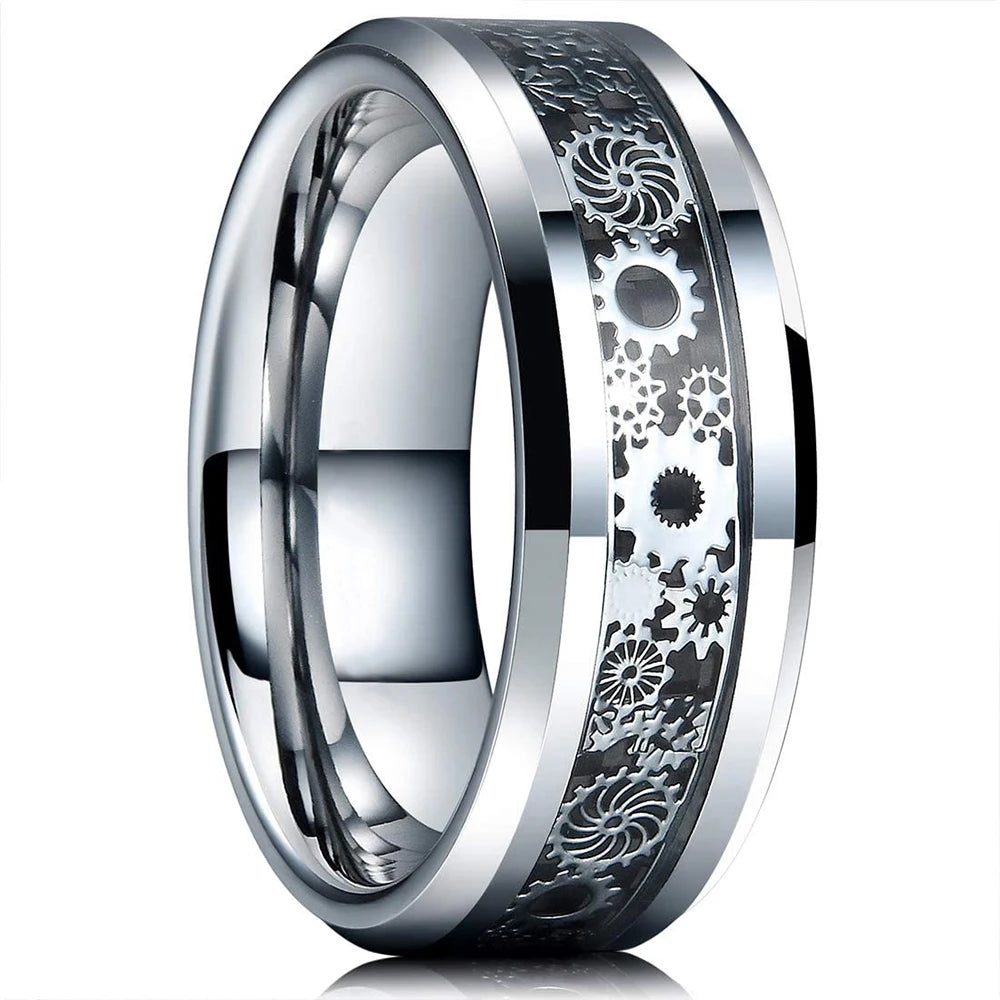 Men's Black Stainless Steel Signet Ring with Infinity Square Design — Wedding & Party Jewelry