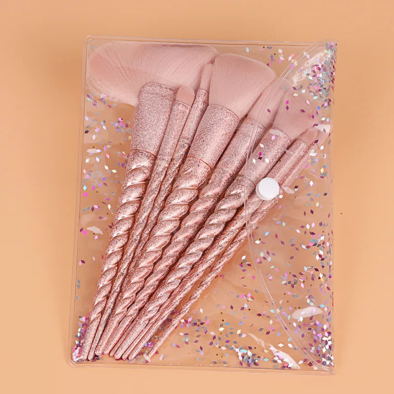 Glitter Frosted Unicorn Makeup Brush Set - 10 Pc Face & Eye Brushes