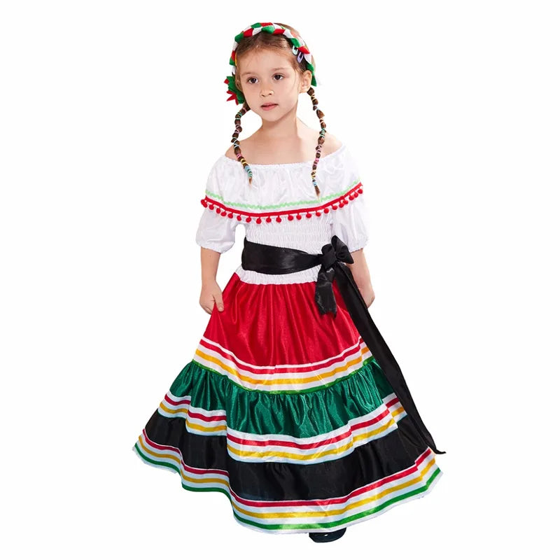 Women Mexican Off Shoulder Costume Dress for Halloween Carnival and Party