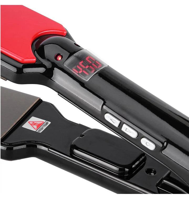 Professional Titanium Flat Iron Hair Straightener with Wide Plates & Digital Temp Control